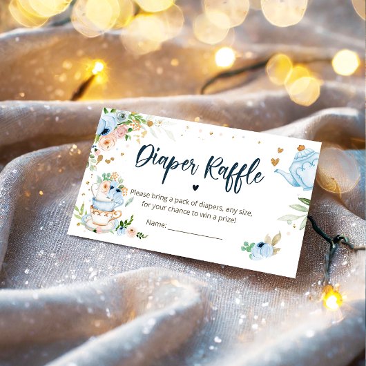 Baby brouwt theeluier Raffle Blue Baby shower Informatiekaartje