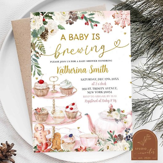 Baby brouwt winterkerstthee Baby shower I Kaart