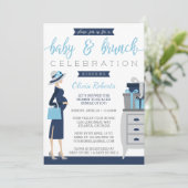 Baby & Bruch Baby shower Invitation, blauw, grijs Kaart (Staand voorkant)