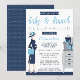 Baby & Bruch Baby shower Invitation, blauw, grijs Kaart