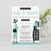 Baby & Bruch Baby shower Uitnodiging, Blauwgroen,  Kaart (Staand voorkant)