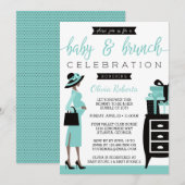 Baby & Bruch Baby shower Uitnodiging, Blauwgroen,  Kaart (Voorkant / Achterkant)