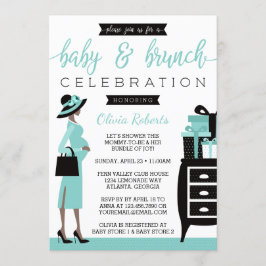 Baby & Bruch Baby shower Uitnodiging, Blauwgroen,  Kaart