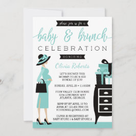 Baby & Bruch Baby shower Uitnodiging, Blauwgroen, Kaart