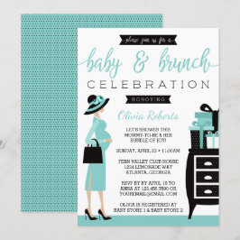Baby & Bruch Baby shower Uitnodiging, Blauwgroen,  Kaart