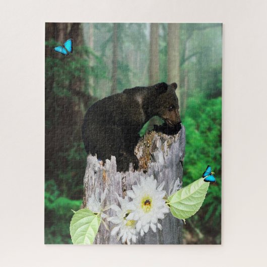 Baby bruine Beer op de boomstronk, Legpuzzel (Verticaal)
