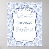 Baby brunch blauw toile lint baby shower welkom poster (Voorkant)