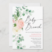 Baby brunch blos roze groen bloemenmeisje douche kaart (Voorkant)