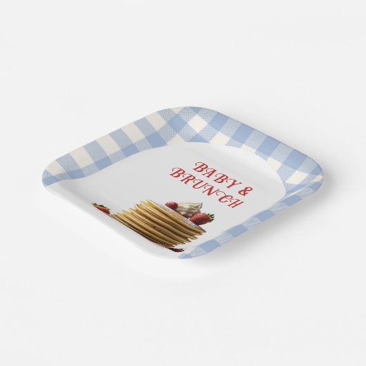 Baby & Brunch Blue Aardbeienpannenkoeken Baby show Papieren Bordje (Gebogen)