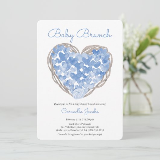 Baby Brunch Blue harten Rustic Boy Baby shower Kaart (Staand voorkant)