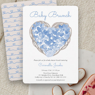 Baby Brunch Blue harten Rustic Boy Baby shower Kaart