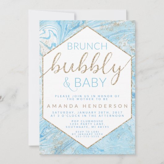 Baby Brunch Blue Marble Baby shower Invitation Kaart (Voorkant)