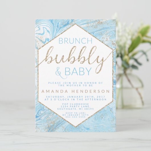 Baby Brunch Blue Marble Baby shower Invitation Kaart (Staand voorkant)