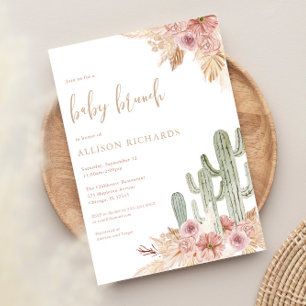 Baby brunch cactus roze bloemenmeisje baby shower kaart