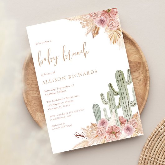 Baby brunch cactus roze bloemenmeisje baby shower kaart