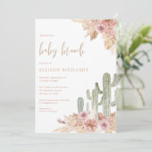 Baby brunch cactus roze bloemenmeisje baby shower kaart (Staand voorkant)