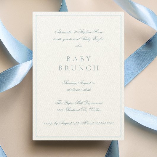 Baby Brunch Elegant Formele Kalligrafie Blauw Kaart