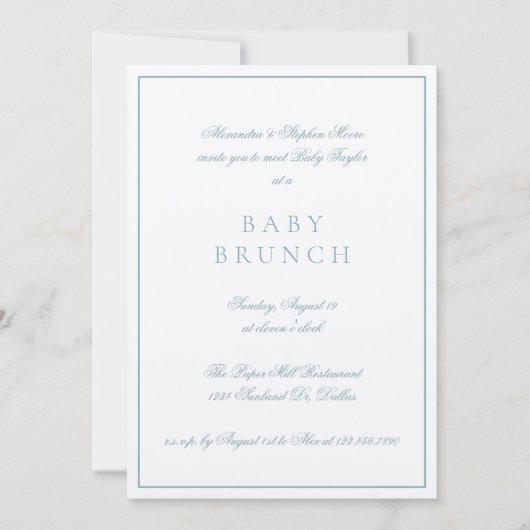 Baby Brunch Elegant Formele Kalligrafie Blauw Kaart (Voorkant)