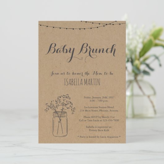 Baby Brunch Invitation on Kraft Background Kaart (Staand voorkant)