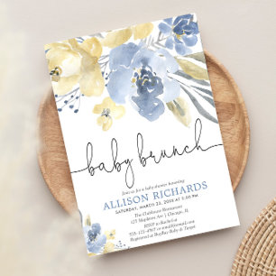 Baby brunch jongen baby shower stoffig blauw geel kaart