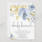 Baby brunch jongen baby shower stoffig blauw geel kaart (Voorkant)