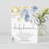 Baby brunch jongen baby shower stoffig blauw geel kaart (Staand voorkant)