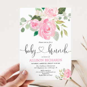 Baby brunch meisje feest roze bloem waterverf kaart