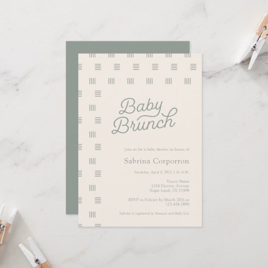 Baby Brunch | Minimale uitnodiging voor Sage Boho (Voorkant / Achterkant in situ)