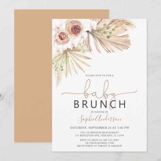 Baby Brunch Pampas Grass Boho Baby shower Kaart (Voorkant / Achterkant)