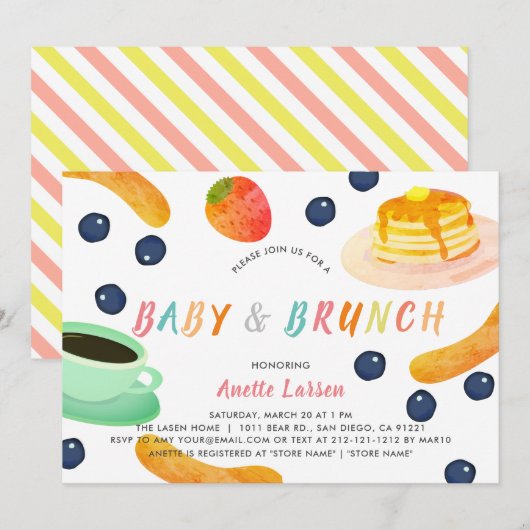Baby & Brunch Pannenkoek Koffiebes Baby shower Kaart (Voorkant / Achterkant)