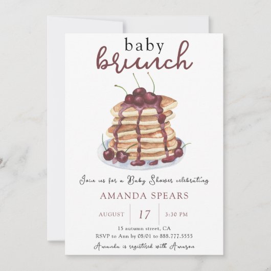 Baby Brunch Pannenkoeken Sweet Cherry Baby shower Kaart (Voorkant)