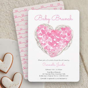 Baby Brunch Pink Hearts Rustic Girl Baby shower Kaart