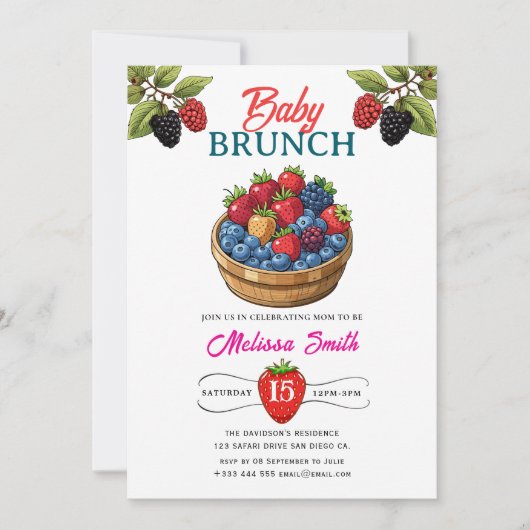 BABY BRUNCH Raspberry verjaardagsfeestje uitnodigi Kaart (Voorkant)
