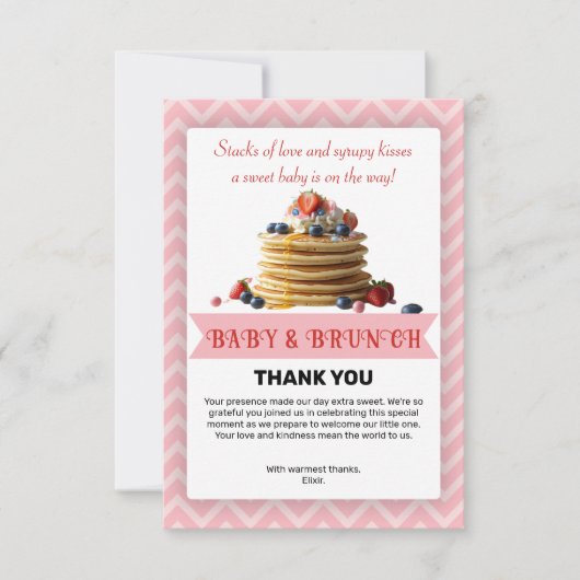 Baby & Brunch Roze Aardbeienpannenkoeken Baby show Bedankkaart (Voorkant)