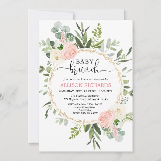 Baby brunch roze goudbruin baby shower kaart (Voorkant)