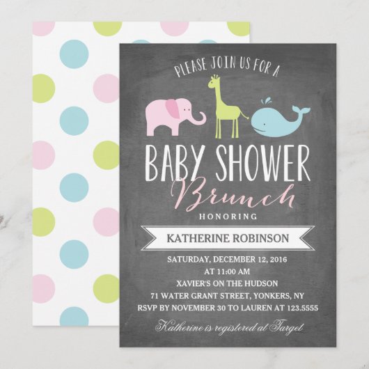 Baby Brunch | Uitnodiging tot Baby shower (Voorkant / Achterkant)