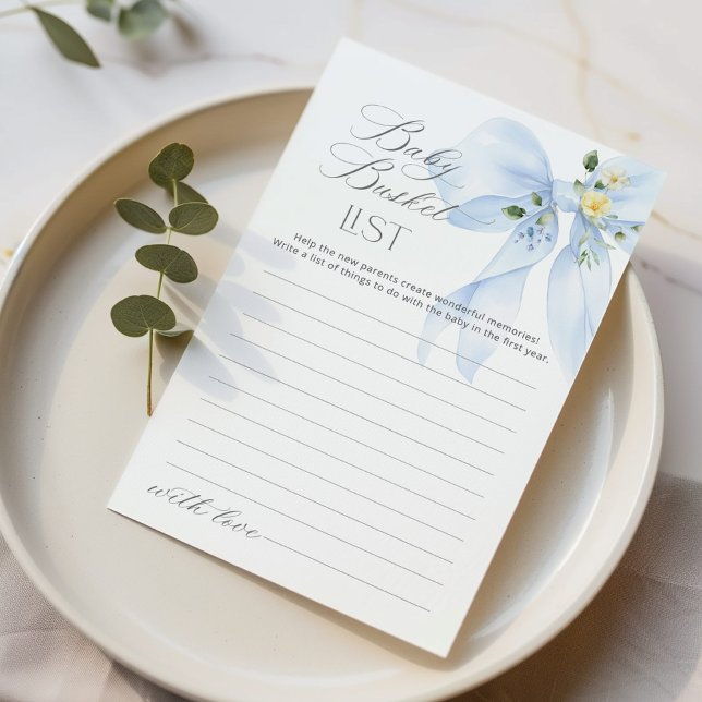 Baby bucket list Blue Bow baby shower kaart (Creator heeft geüpload)