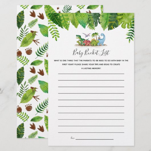 Baby Bucket List Dinosaur Baby shower Game (Voorkant / Achterkant)
