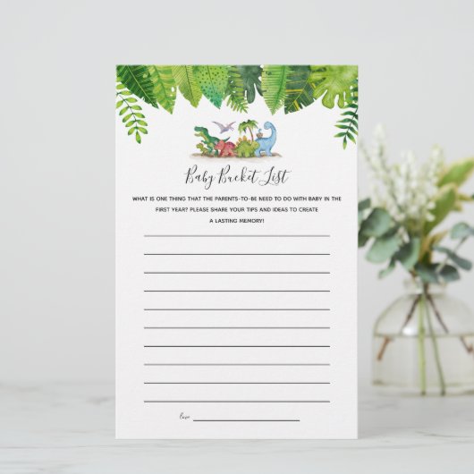Baby Bucket List Dinosaur Baby shower Game (Staand voorkant)