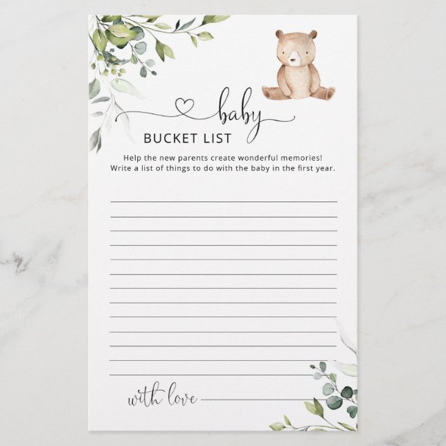 Baby bucket list eucalyptus beer baby shower (Voorkant)