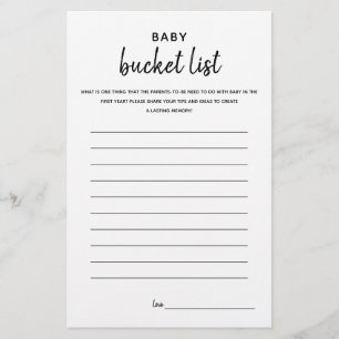 Baby Bucket List Minimalistisch Baby shower game