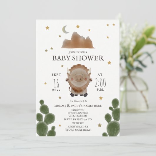 Baby Buffalo Mountain Cactus Stars Baby shower Kaart (Staand voorkant)