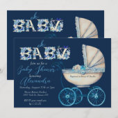 Baby Buggy Boy Baby shower Kaart (Voorkant / Achterkant)