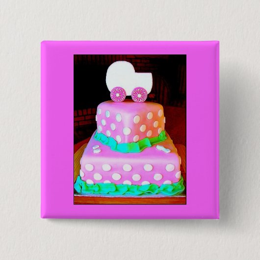 Baby Buggy Cake - Girl Vierkante Button 5,1 Cm (Voorkant)
