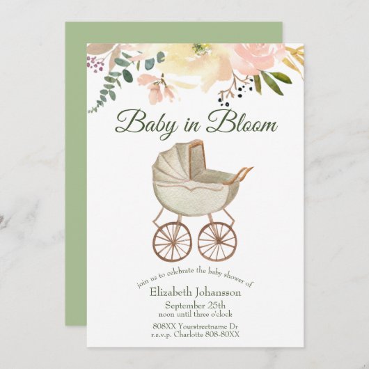  Baby Buggy en Bloemen Baby in Bloom Kaart (Voorkant / Achterkant)