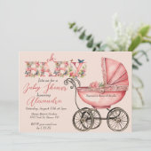 Baby Buggy Meisje Baby shower Kaart (Staand voorkant)