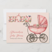 Baby Buggy Meisje Baby shower Kaart (Achterkant)