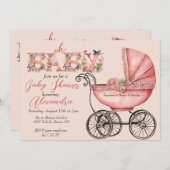 Baby Buggy Meisje Baby shower Kaart (Voorkant / Achterkant)
