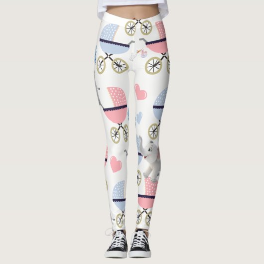 Baby Buggy Ooievaar Roze & Blauwe Olifant Leggings (Voorkant)