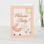 Baby Buggy Subtle Floral Welcome Baby Kaart (Voorkant)
